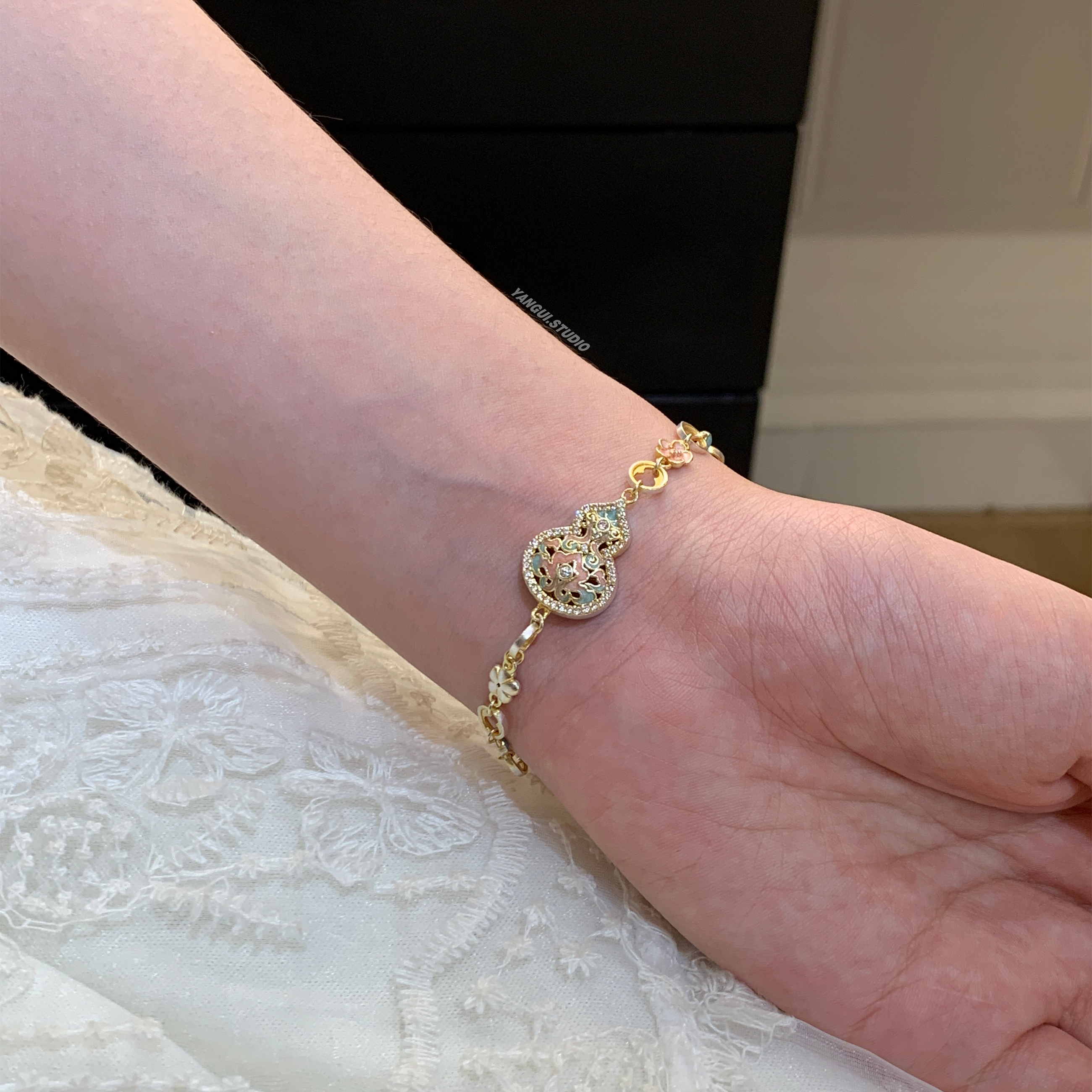 燕归葫昙花国风足银百搭轻奢手链