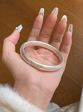 燕归蝶城子新中式蝴蝶足银手镯