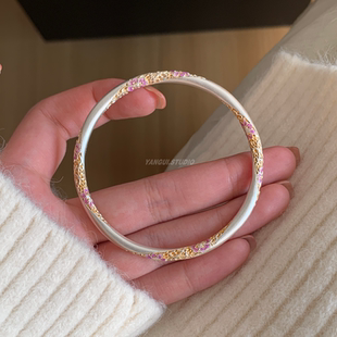 Yangui燕归「望舒荷」国风新中式足银999.9百搭珐琅彩重工手镯女