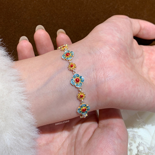 Yangui燕归「兰月宫」国风新中式珐琅彩足银999.9轻奢百搭手链女