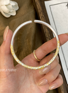 燕归金樱花24k描金足银国风手镯