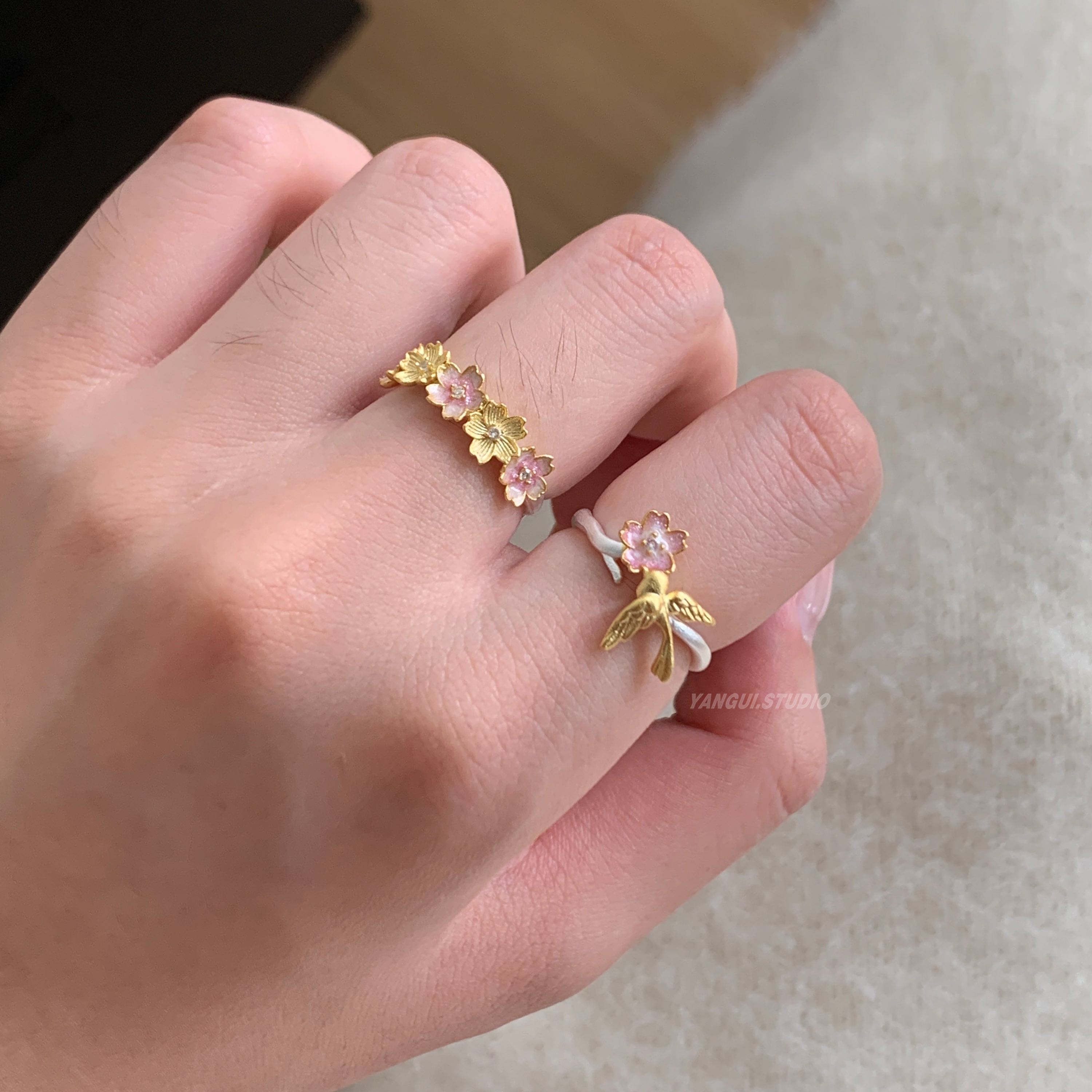 燕归桃酿和燕茶国风足银小众戒指