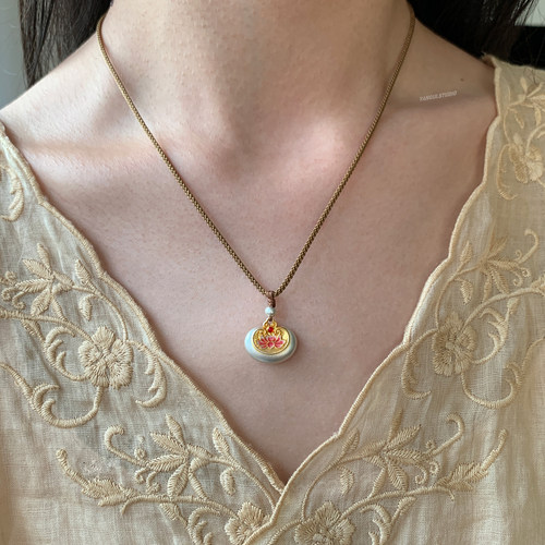 燕归岚玉花国风足银编绳项链女