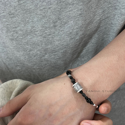 燕归原创启蛰黑曜石纯银手链