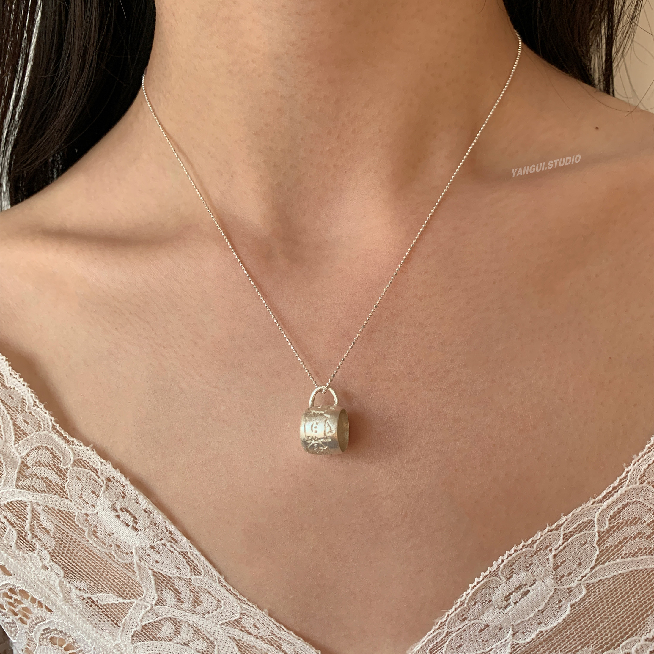 Yangui原创「猫猫圣诞咖啡杯」极简风纯银S925礼物锁骨链小众项链,饰品/流行首饰/时尚饰品新,项链,淘宝优惠券,粉丝福利购,淘宝优惠卷