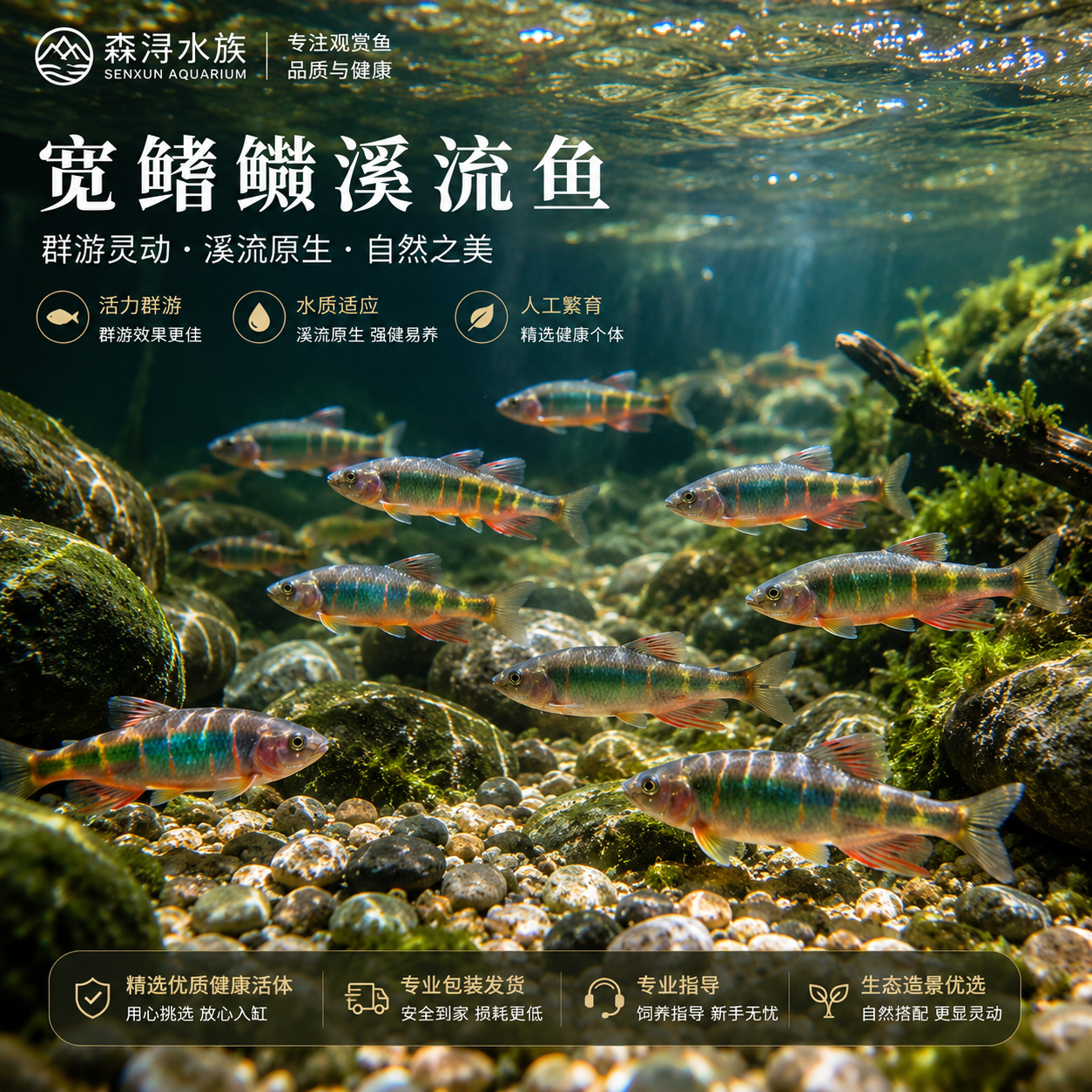 多彩宽鳍鱲活体原生冷水鱼鳍部色彩绚丽群游成群居家鱼缸观赏鱼