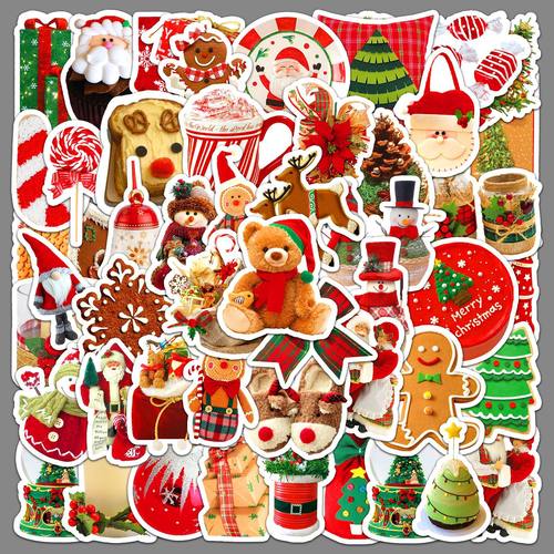 50张圣诞节ins风装饰圣诞老人雪人姜饼麋鹿卡通防水水杯手账贴纸