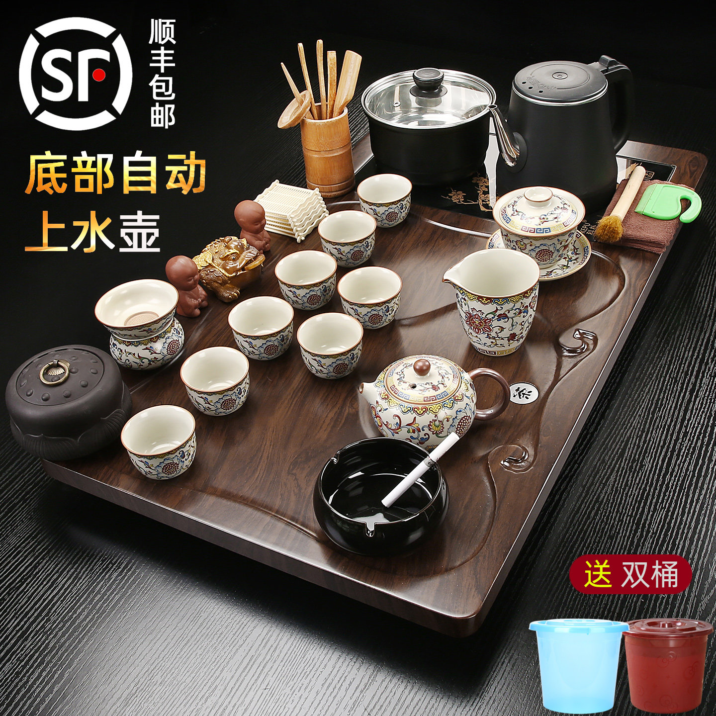 防烫烧水壶全自动汝窑茶具套组一体功夫快速排水新款简约家用茶盘