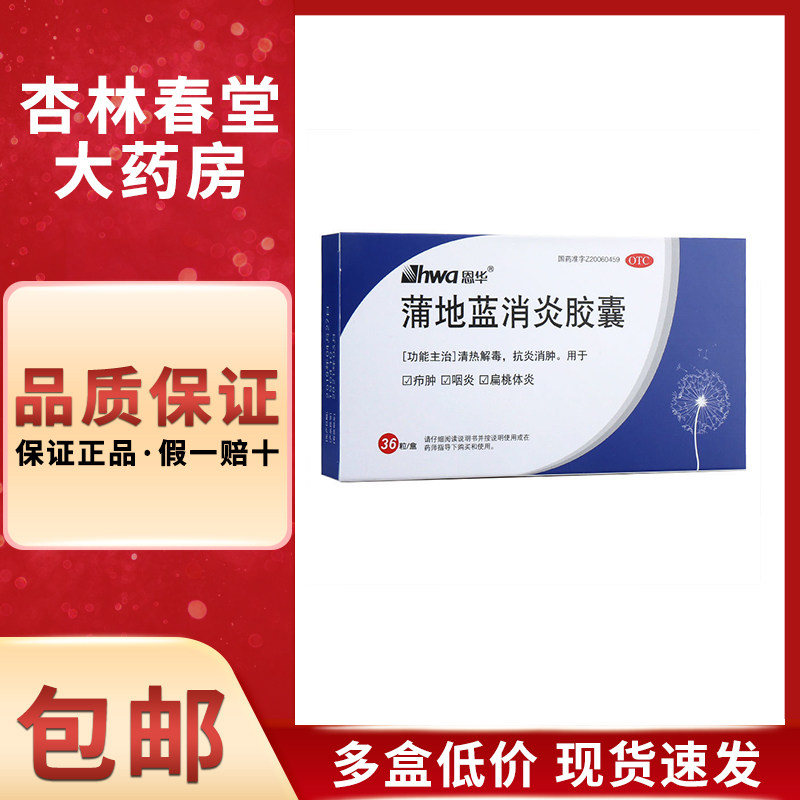 恩华颐海蒲地蓝消炎胶囊36粒/盒清热解毒抗炎消肿咽炎扁桃体炎