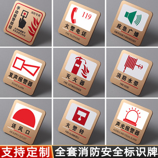 创意消防标识标牌订制消火栓灭火器119火警电话提示牌墙贴手动报警按钮标识贴声光报警器警示牌亚克力牌定制