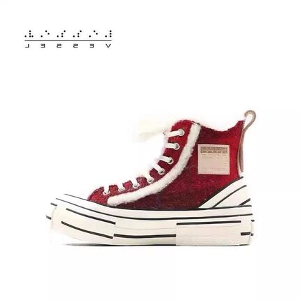 xVESSEL秋冬高帮毛绒时尚百搭硫化厚底增高帆布鞋保暖男女同款