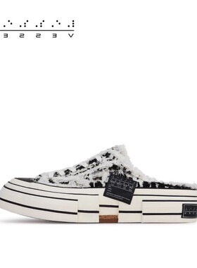 xVESSEL【林允同款】粗花呢系列半拖帆布鞋夏季休闲百搭