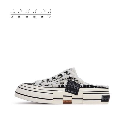 xVESSEL【林允同款】粗花呢系列半拖帆布鞋夏季休闲百搭