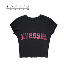 xVESSEL女生重磅短袖t恤黑色字母印花短袖时尚百搭短款潮流上衣