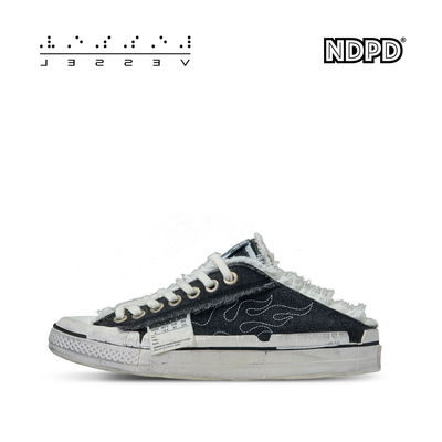 xVESSELNDPD联名款裂痕半拖休闲百搭做旧帆布鞋男女同款