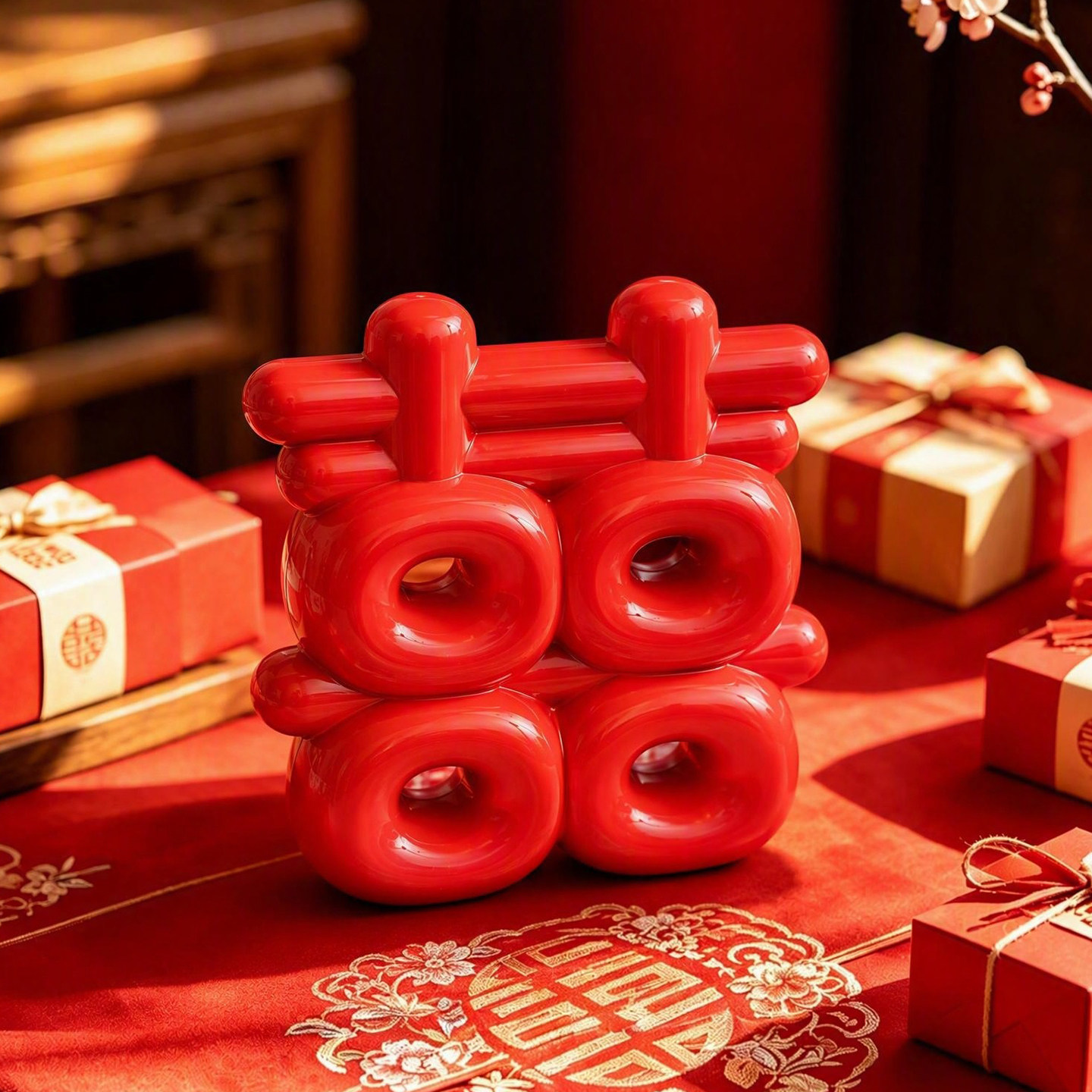 双喜临门喜字摆件新房红色喜庆客厅装饰品摆台送新人闺蜜结婚礼物