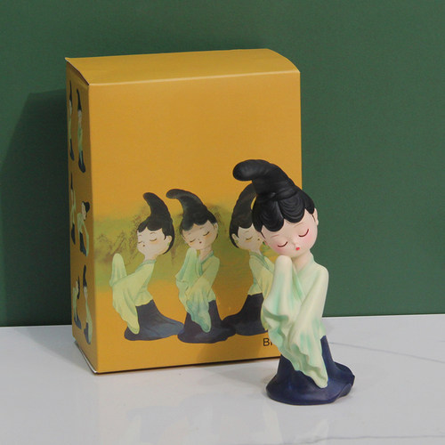 国潮盲盒青绿仕女车载摆件办公室