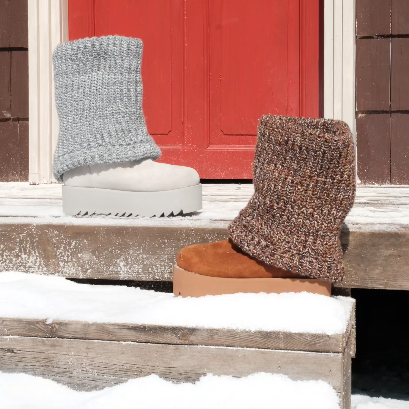 时尚拼接针织短款超轻厚底雪地靴