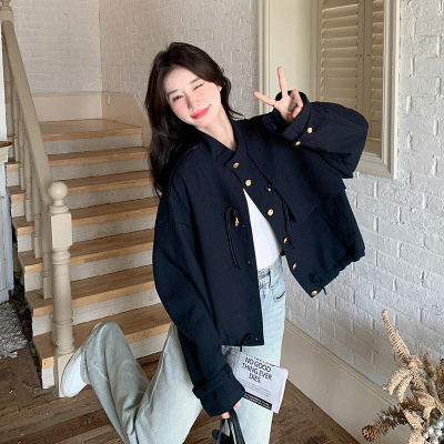 实拍新中式国风黑色短款