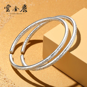 纯银手镯波西米亚圆条999足银实心开口手环520情人节送女友礼物