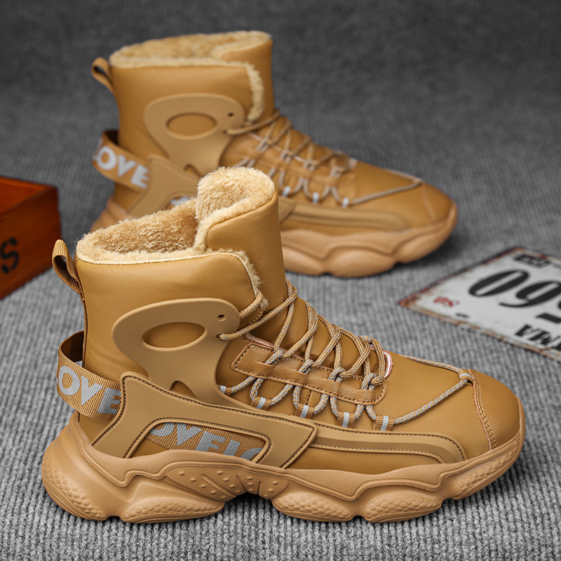 马丁靴男鞋冬季高帮老爹运动鞋厚底增高加绒加厚保暖东北雪地棉鞋