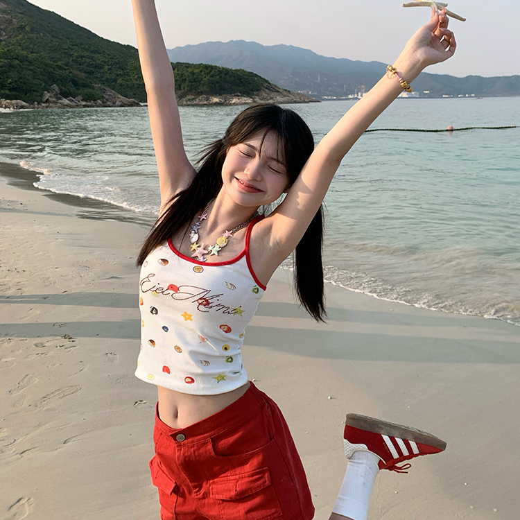 GTGA 美式街头彩色水果印花吊带背心女夏季新款辣妹紧身内搭上衣