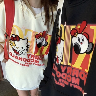 外套 可爱凯蒂猫刺绣印花连帽卫衣情侣秋冬男女加绒帽衫 GTGA 美式