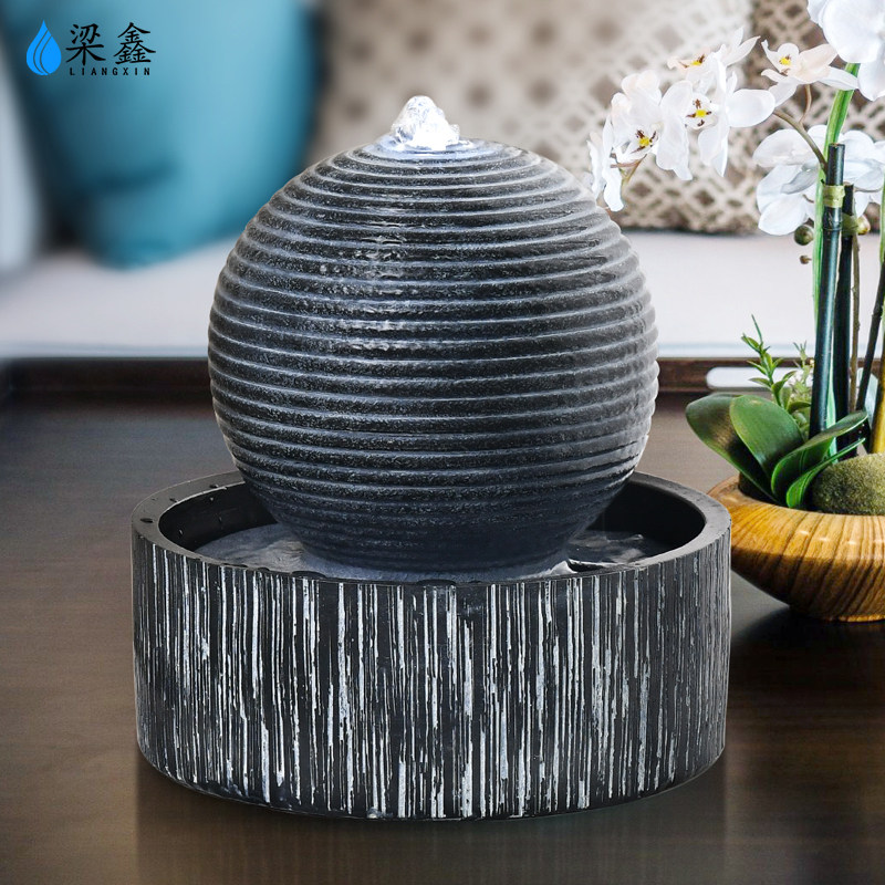 时来运转客厅桌面小型流水加湿器现代轻奢办公室招财循环喷泉摆件