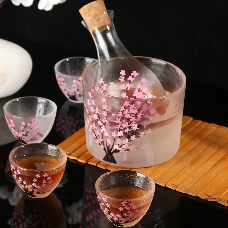 日式樱花清酒壶酒具套装无铅玻璃烫酒温酒壶家用小白酒杯烧酒壶