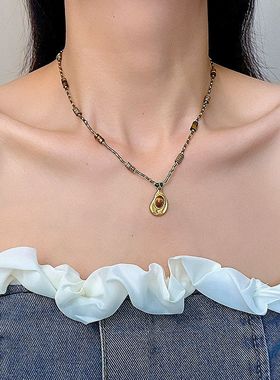 新中式美拉德项链咖色复古串珠