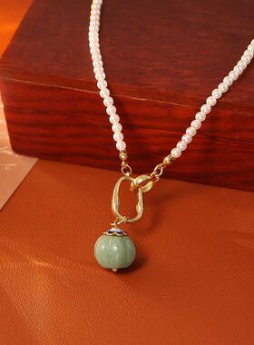 柿柿如意天然石吊坠项链中国风