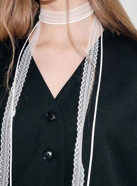 韩细窄蕾丝春夏戴颈女飘带叠ins