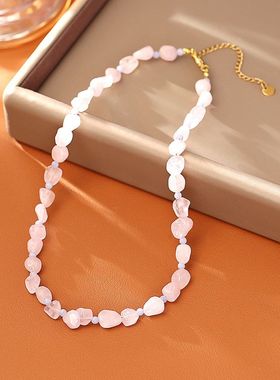 天然粉水晶紫色玛瑙项链高级感