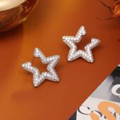 闪亮五角星满钻锆石耳钉925银针高级感时尚 精致创意设计浪漫耳饰