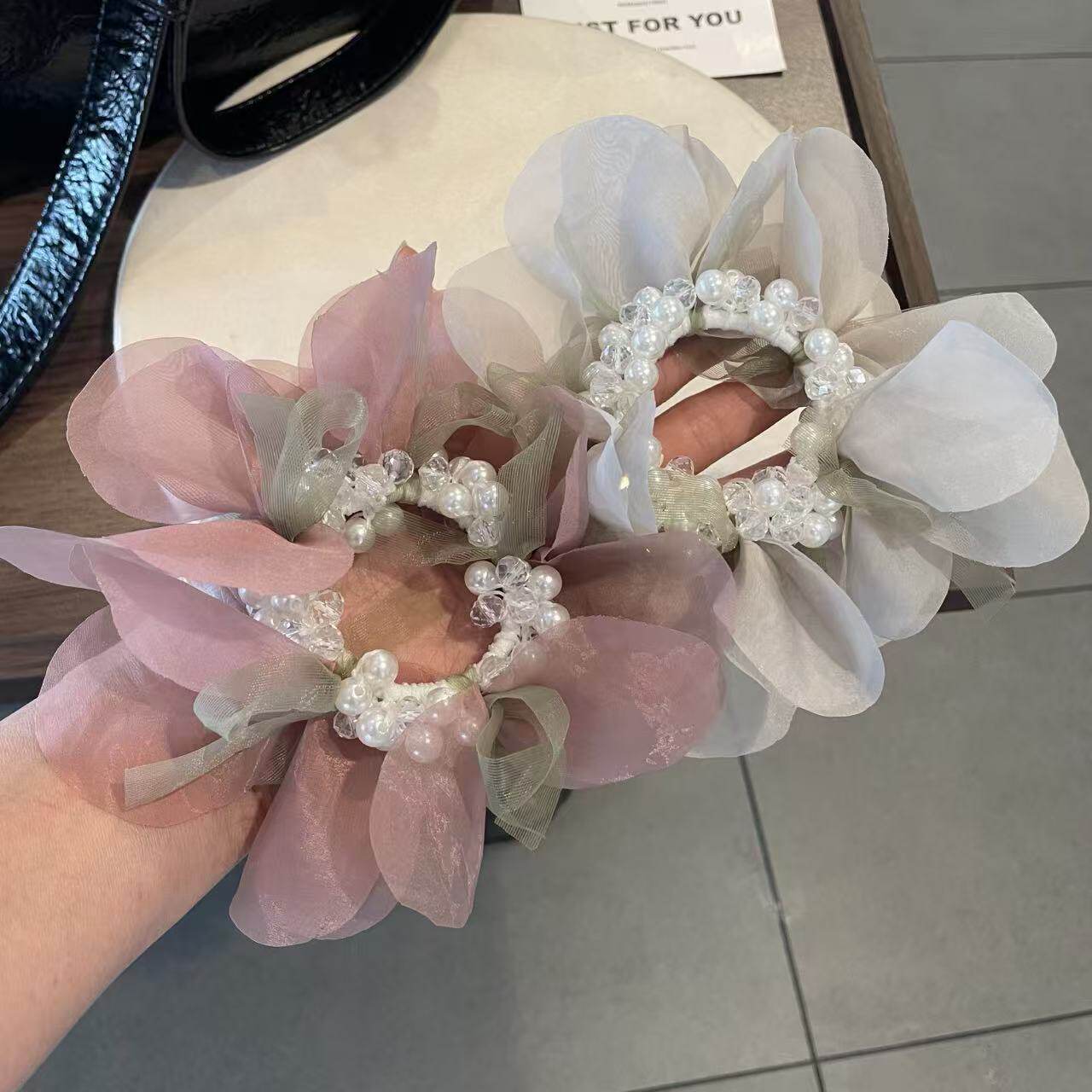 超仙串珠网纱蝴蝶结大肠发圈女高级感丸子头发绳扎头皮筋头花头饰