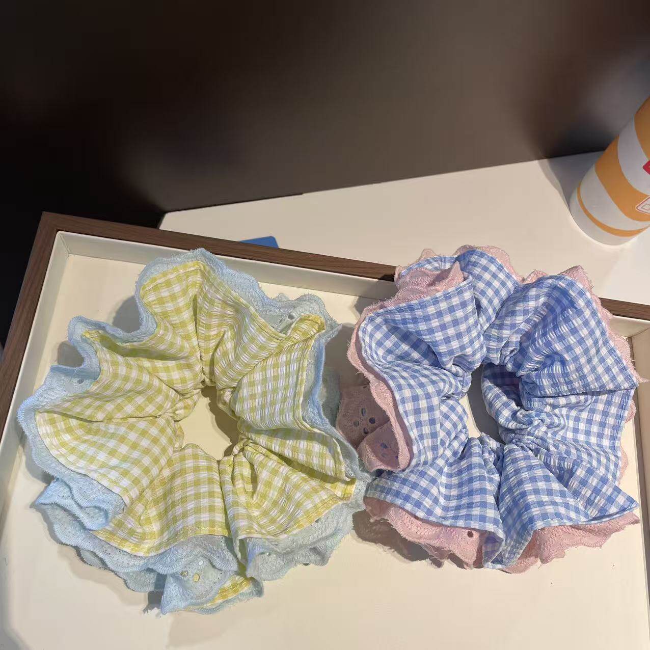 森系春夏韩版女新款发圈花边蕾丝碎花头绳格纹大肠发圈精品店发饰