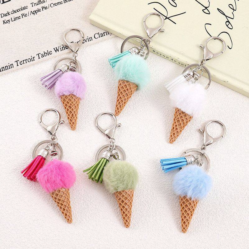 小众时尚仿獭兔毛球冰淇淋包挂钥匙扣挂件百搭流苏装饰手机挂件女,节庆用品/礼品,挂饰/生肖挂饰,淘宝优惠券,粉丝福利购,淘宝优惠卷