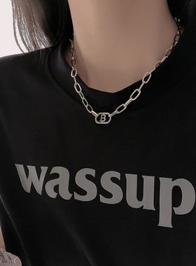 欧美个性小众设计钛钢字母项链