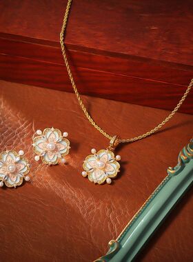 爆款中国风珐琅滴油珍珠项链高级