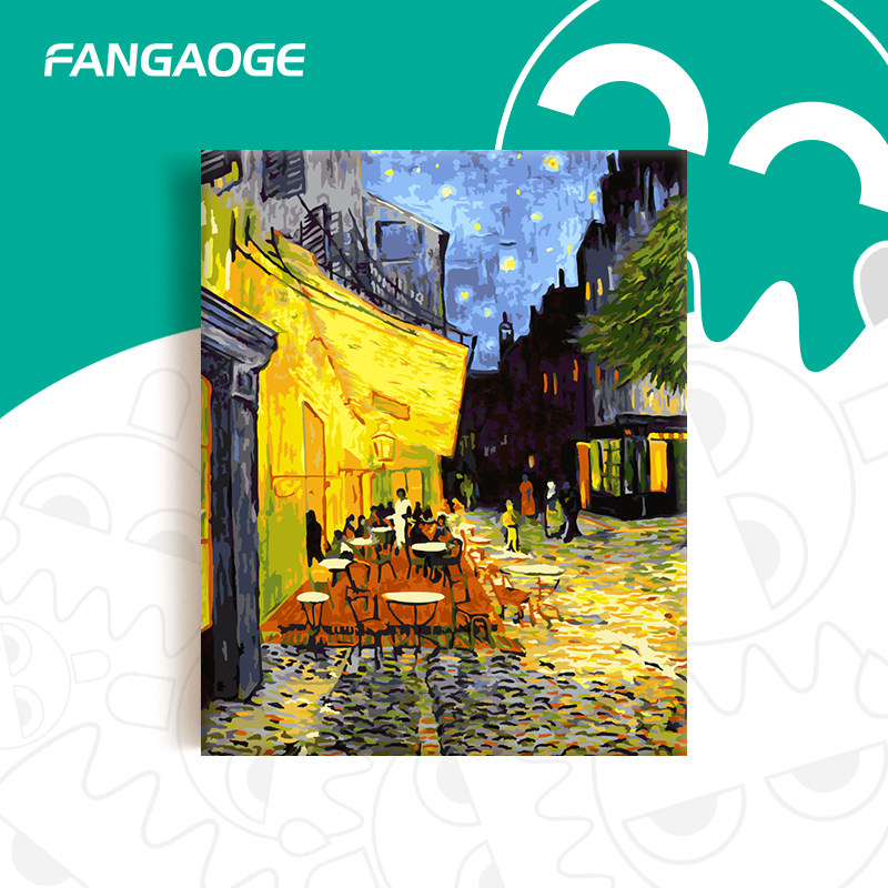 diy数字油画手工填色油彩画涂色卧室装饰画手绘油画 露天咖啡馆