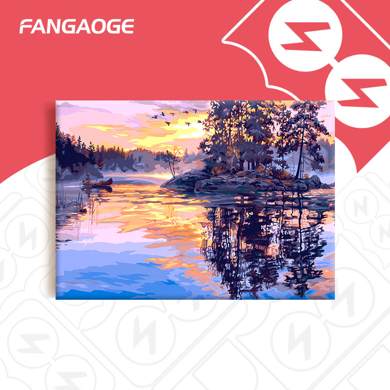 diy数字油画风景填充油彩画手工手绘涂色填色治愈装饰画 丹霞秋水