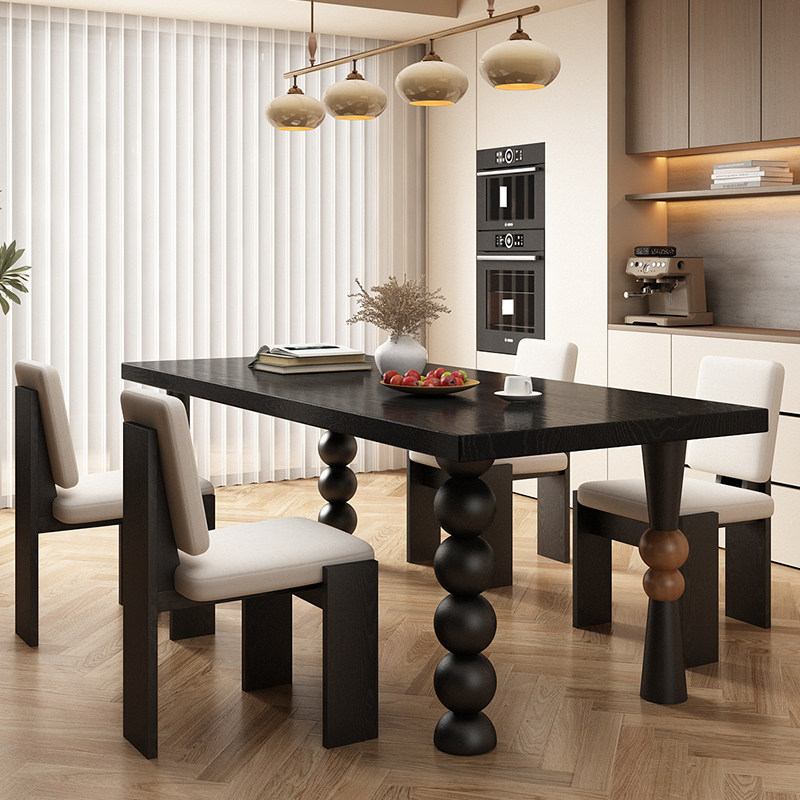 中古风实木餐桌椅家用法式复古黑色小户型长方形白蜡木原木饭桌子,住宅家具,实木餐桌,淘宝优惠券,粉丝福利购,淘宝优惠卷