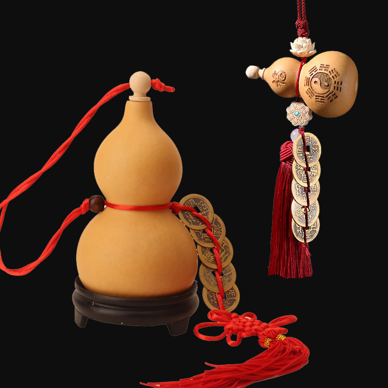 天然葫芦挂件真胡芦灸中国结吉祥开口门对门客厅玄关摆件大号文玩