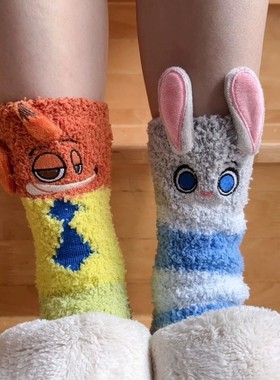 朱迪尼克袜子疯狂动物城周边秋冬保暖家居袜透气可爱中筒卡通袜