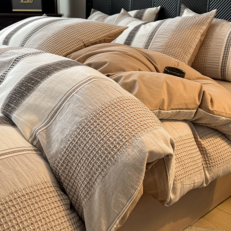 2025秋冬新款A类全棉色织大提花磨毛四件套100纯棉加厚床笠款被套