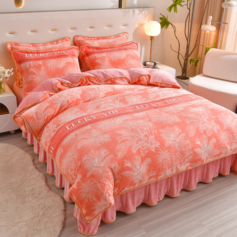2025新款高克重加厚牛奶绒四件套加绒床单被套床裙款珊瑚绒床品