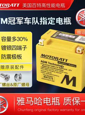 百特摩托车电瓶适用雅马哈XMAX300/400/R3 维斯帕150免维护蓄电池