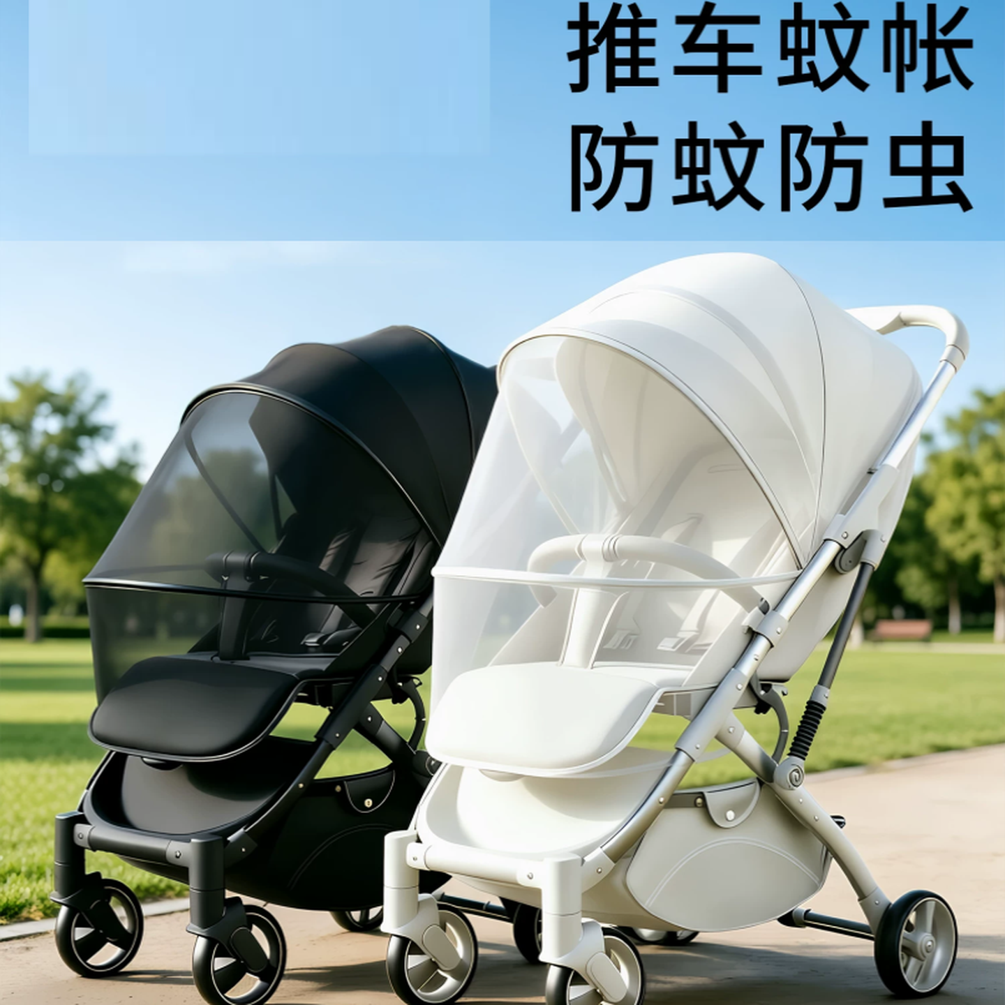 婴儿车蚊帐全罩式通用儿童手推车防蚊罩婴幼儿加密网纱可折叠遮阳