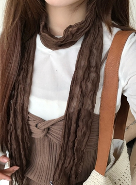 2026新款棉麻围巾女秋冬薄纯色文艺丝巾褶皱百搭围脖旅游防晒披肩