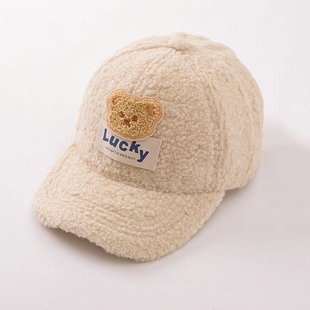 儿童仿羊羔毛棒球帽秋冬男童帽子女童宝宝可爱休闲帽户外防风帽子